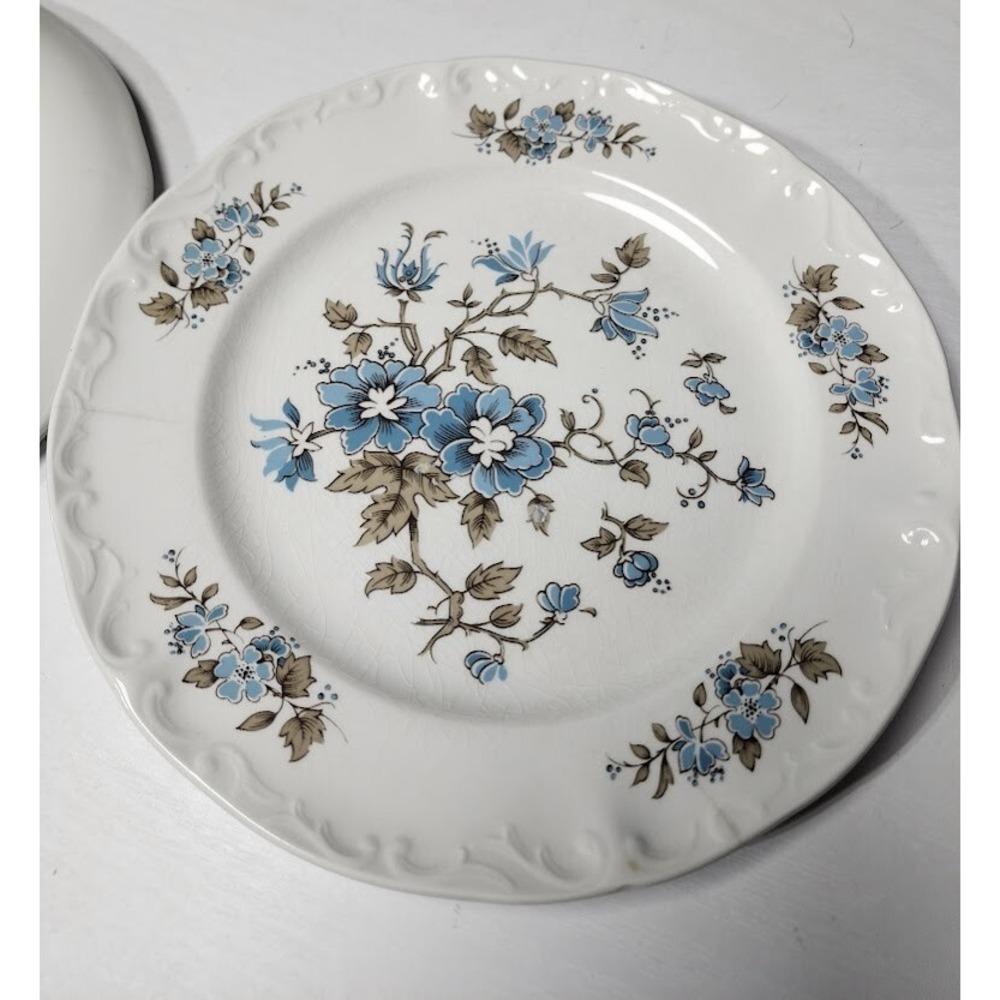 3 Vintage Staffordshire Ironstone Blossomtime Blue Salad Plates Made In England - Picture 7 of 8